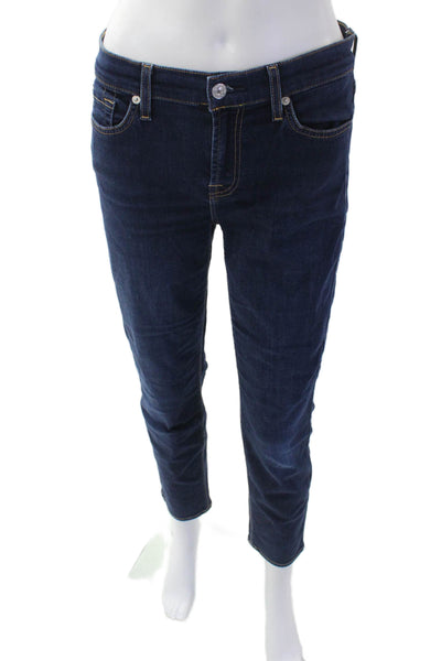 7 For All Mankind Women's Midrise Straight Leg Dark Wash Denim Pants Size 28