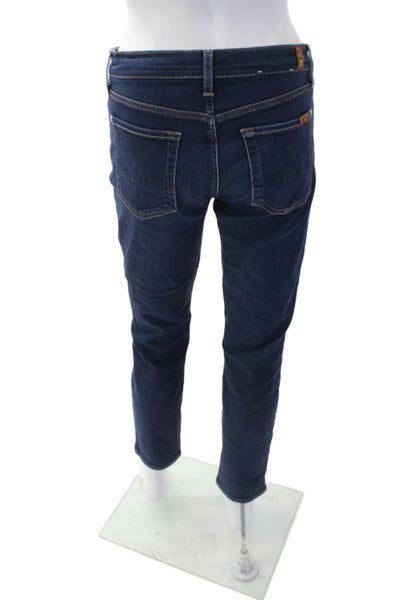 7 For All Mankind Women's Midrise Straight Leg Dark Wash Denim Pants Size 28