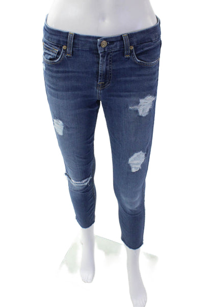 7 For All Mankind Women's Distress Medium Wash Skinny Denim Pants Size 26