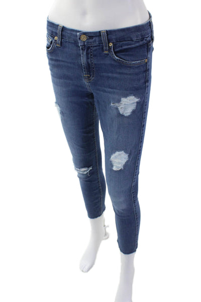 7 For All Mankind Women's Distress Medium Wash Skinny Denim Pants Size 26