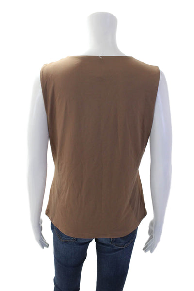 Tahari Women's Sleevless Round Neck Basic T-Shirt Brown Size L