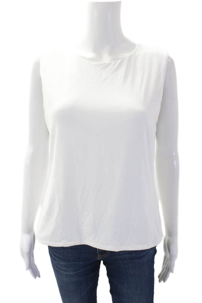 Tahari Women's Round Neck Sleeveless Basic T-Shirt White Size L