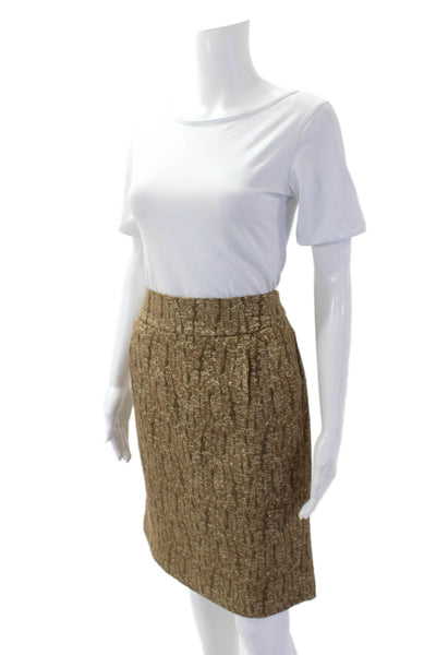 J Crew Womens Wool Zip Pencil Pleated Skirt Gold Tone Size 08