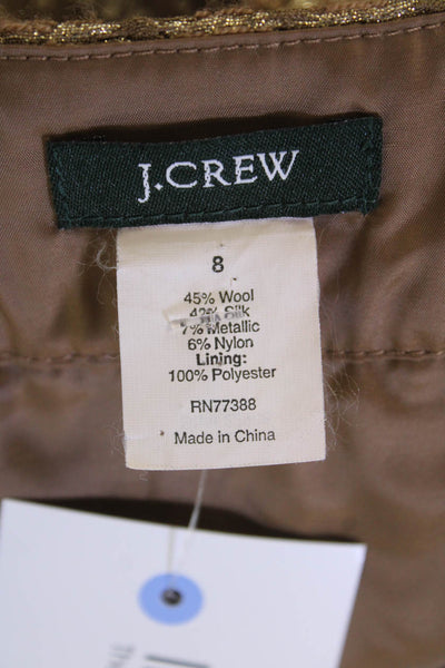 J Crew Womens Wool Zip Pencil Pleated Skirt Gold Tone Size 08