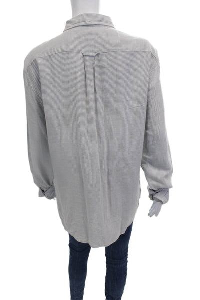 Allsaints Womens Cotton Striped Print Long Sleeve Button Up Shirt Gray Size L