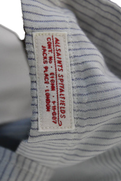 Allsaints Womens Cotton Striped Print Long Sleeve Button Up Shirt Gray Size L
