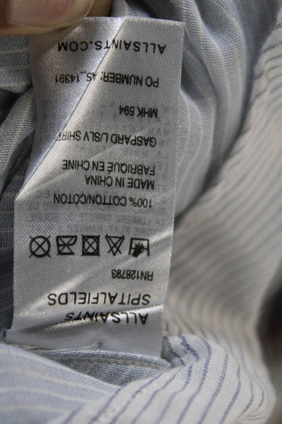 Allsaints Womens Cotton Striped Print Long Sleeve Button Up Shirt Gray Size L