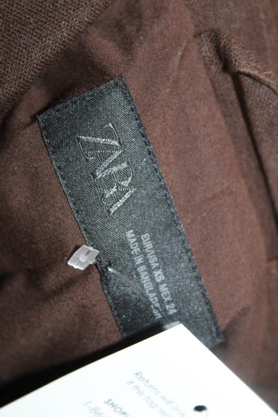 Zara Womens Linen Collared Long Sleeve Buttoned Crop Top Brown Size XS
