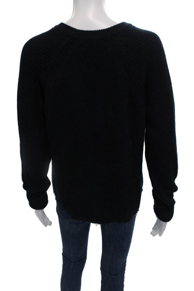 Cotton By Autumn Cashmere Womens Cotton Knit Distressed Sweater Black Size L