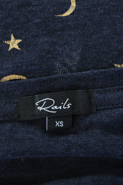 Rails Womens Crescents And Stars Print Cara Shirt Navy Blue Size Extra Small