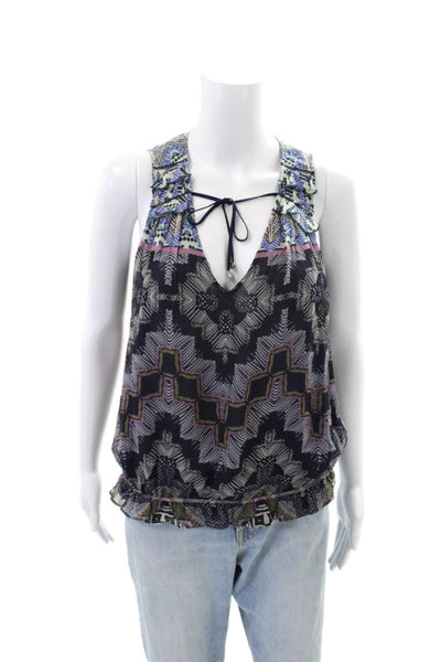Ramy Brook Womens Geometric Print Tank Top Navy Blue Size Extra Small