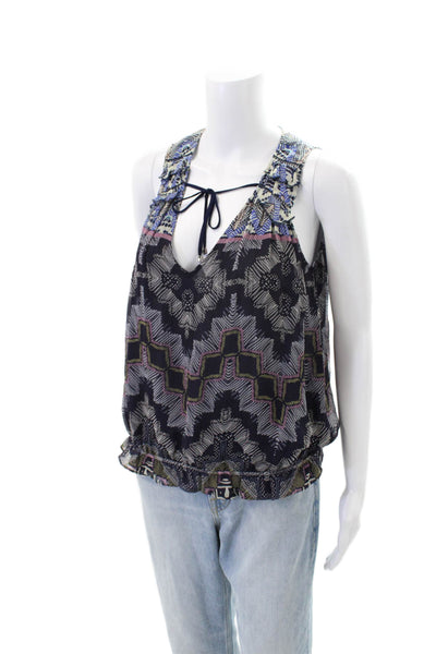 Ramy Brook Womens Geometric Print Tank Top Navy Blue Size Extra Small