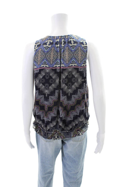 Ramy Brook Womens Geometric Print Tank Top Navy Blue Size Extra Small