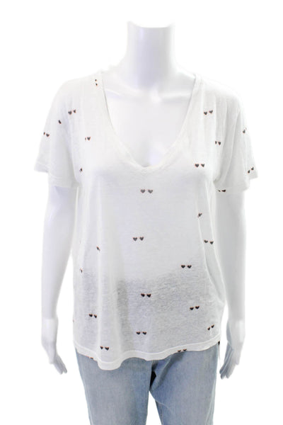 Rails Womens Heart Sunnies V Neck Cara Shirt White Cotton Size Small