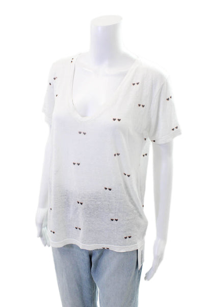 Rails Womens Heart Sunnies V Neck Cara Shirt White Cotton Size Small