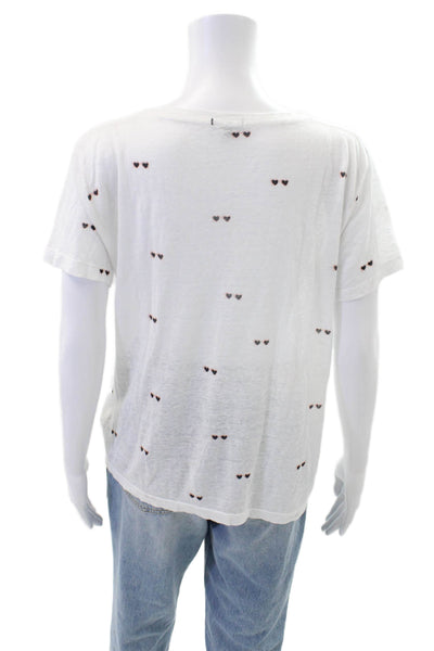 Rails Womens Heart Sunnies V Neck Cara Shirt White Cotton Size Small