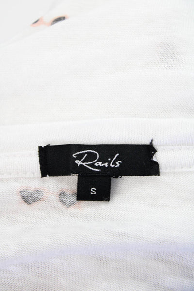 Rails Womens Heart Sunnies V Neck Cara Shirt White Cotton Size Small
