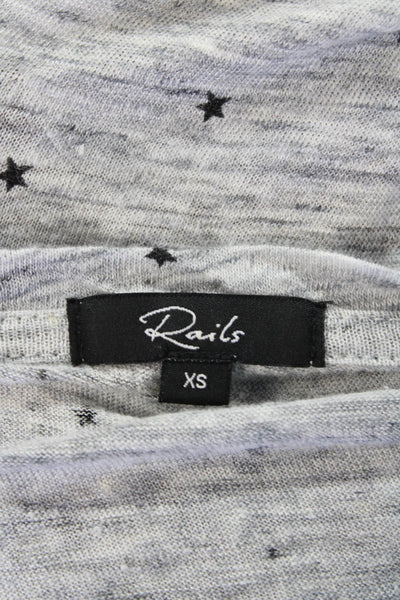 Rails Womens Stars Print V Neck Cara Tee Shirt Grey Black Size Extra Small