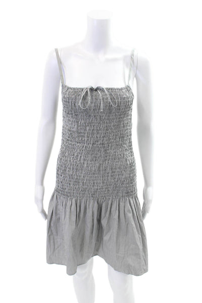 Solid & Striped Womens Striped Smocked A Line Dress Grey White Size Small