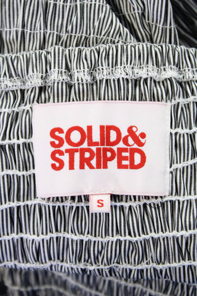 Solid & Striped Womens Striped Smocked A Line Dress Grey White Size Small