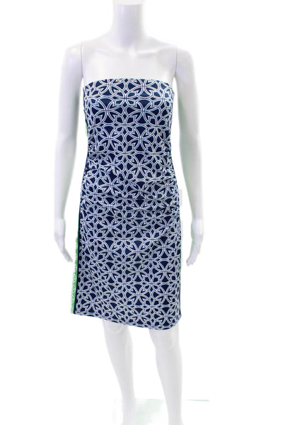 Gretchen Scott Womens Printed Strapless Dress Navy Blue Green Size Extra Small