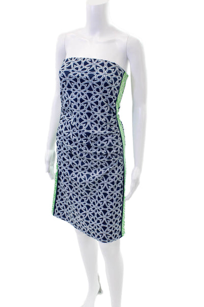 Gretchen Scott Womens Printed Strapless Dress Navy Blue Green Size Extra Small