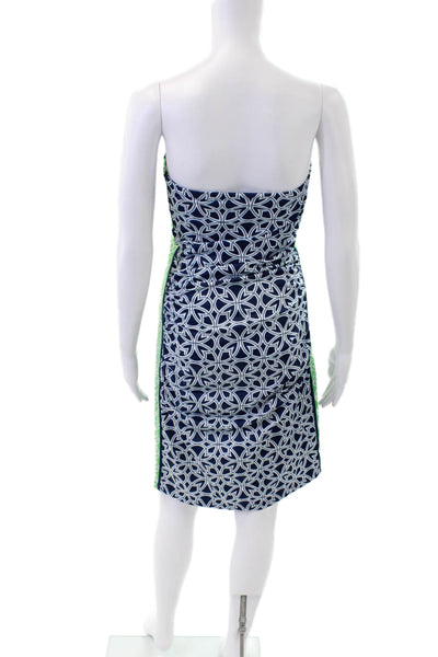 Gretchen Scott Womens Printed Strapless Dress Navy Blue Green Size Extra Small