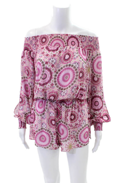Ramy Brook Womens Printed Off The Shoulder Romper Pink Size Extra Small