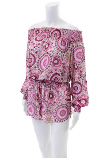 Ramy Brook Womens Printed Off The Shoulder Romper Pink Size Extra Small