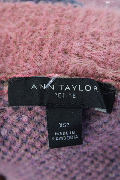 Ann Taylor Womens Textured Knit Button Plaid Print Cardigan Pink Size XS