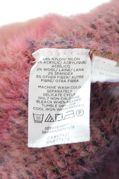 Ann Taylor Womens Textured Knit Button Plaid Print Cardigan Pink Size XS