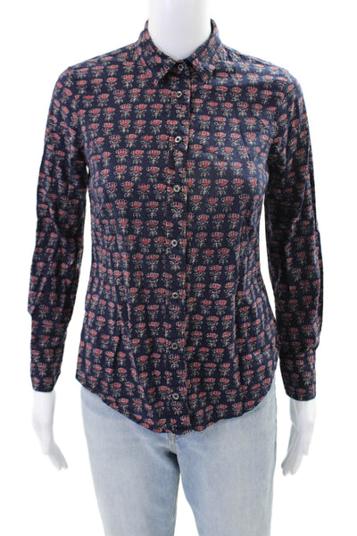 J Crew Womens Cotton Long Sleeve Floral Button Up Top Navy Size 0