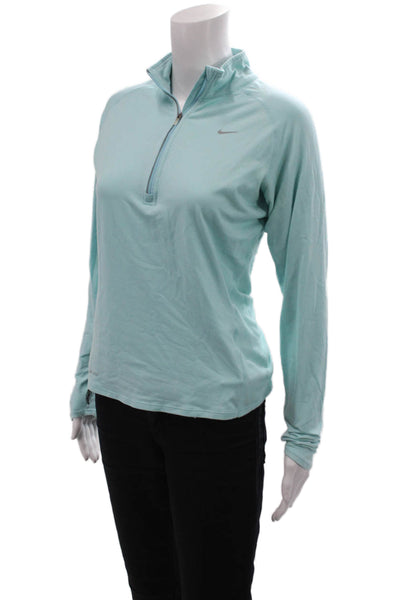 Nike Womens Long Sleeve Quarter Zip Mock Neck Logo Athletic Top Blue Size Small