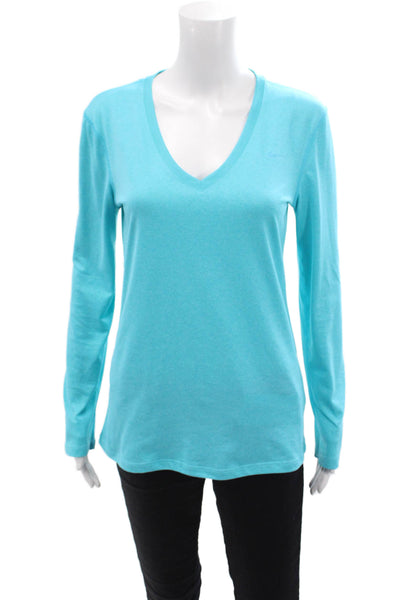Nike Womens Long Sleeve V Neck Lightweight Athletic Tee Shirt Blue Size Small