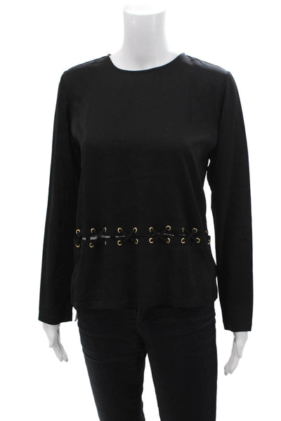 Karina Grimaldi Womens Long Sleeve Grommet Strappy Crepe Top Black Size Medium