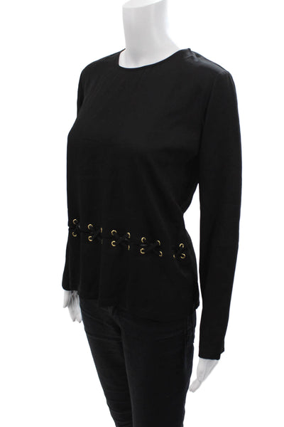 Karina Grimaldi Womens Long Sleeve Grommet Strappy Crepe Top Black Size Medium