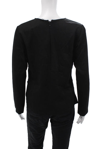 Karina Grimaldi Womens Long Sleeve Grommet Strappy Crepe Top Black Size Medium
