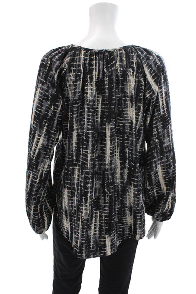 Vintage Havana Womens Long Sleeve Keyhole Abstract Blouse Gray White Medium