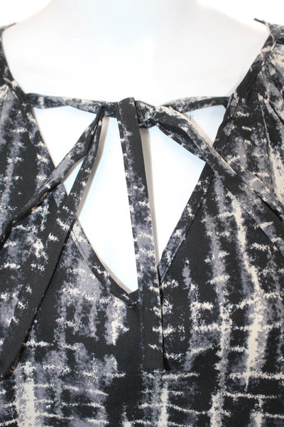Vintage Havana Womens Long Sleeve Keyhole Abstract Blouse Gray White Medium