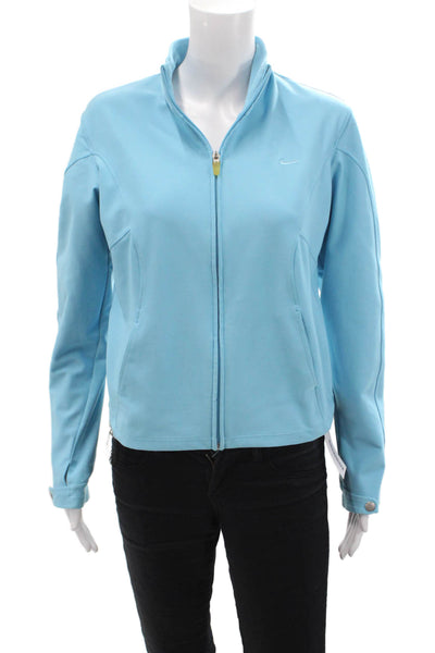 Nike Womens Front Zip Long Sleeve Mock Neck Knit Jacket Blue Size Medium