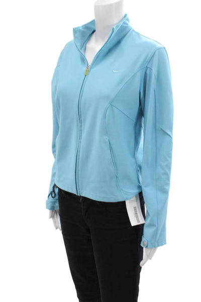 Nike Womens Front Zip Long Sleeve Mock Neck Knit Jacket Blue Size Medium