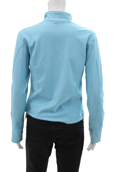 Nike Womens Front Zip Long Sleeve Mock Neck Knit Jacket Blue Size Medium