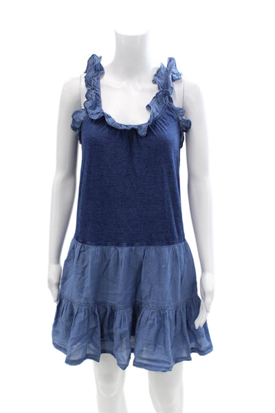 La Vie x Rebecca Taylor Womens Cotton Colorblock A-Line Dress Blue Size XS