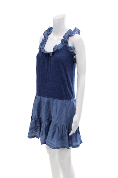 La Vie x Rebecca Taylor Womens Cotton Colorblock A-Line Dress Blue Size XS