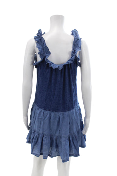 La Vie x Rebecca Taylor Womens Cotton Colorblock A-Line Dress Blue Size XS