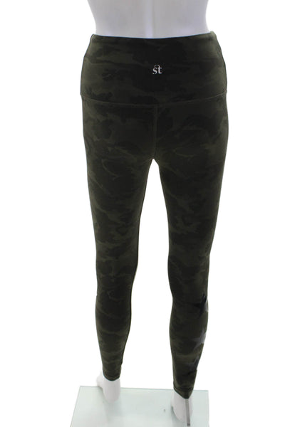 Strut This Womens Camouflage Star Motif Athletic Leggings Green One Size