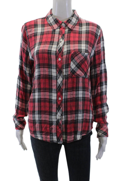 Rails Womens Collared Plaid Print Long Sleeve Button Down Top Red Size M