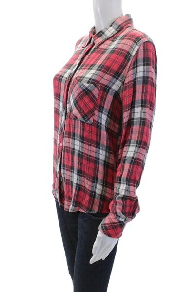 Rails Womens Collared Plaid Print Long Sleeve Button Down Top Red Size M