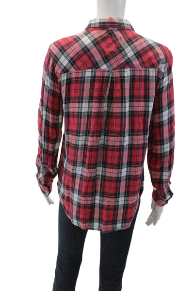 Rails Womens Collared Plaid Print Long Sleeve Button Down Top Red Size M