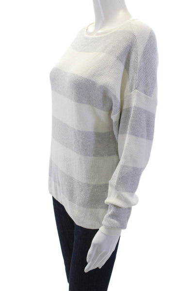 Cyrus Womens Waffle Knit Long Sleeve Round Neck Casual Top White Size XS